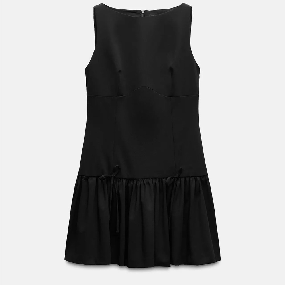 NWOT Zara Black Sleeveless Dress Ruffled Hem Bow Detail - XS 2025 LIMITED ED